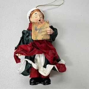 Vintage Paper Mache Christmas Caroler Tree Ornament Holiday Decoration Green